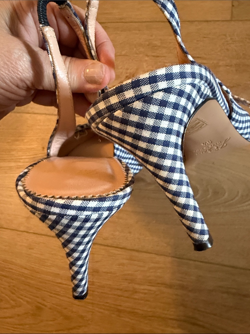 J. Crew Blue Gingham Slingback Pointed Heels - Picture 4 of 4